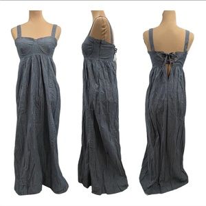 Tommy Girl Chambray Maxi Dress Corset Cup Lace Up Back Denim Blue Juniors Medium